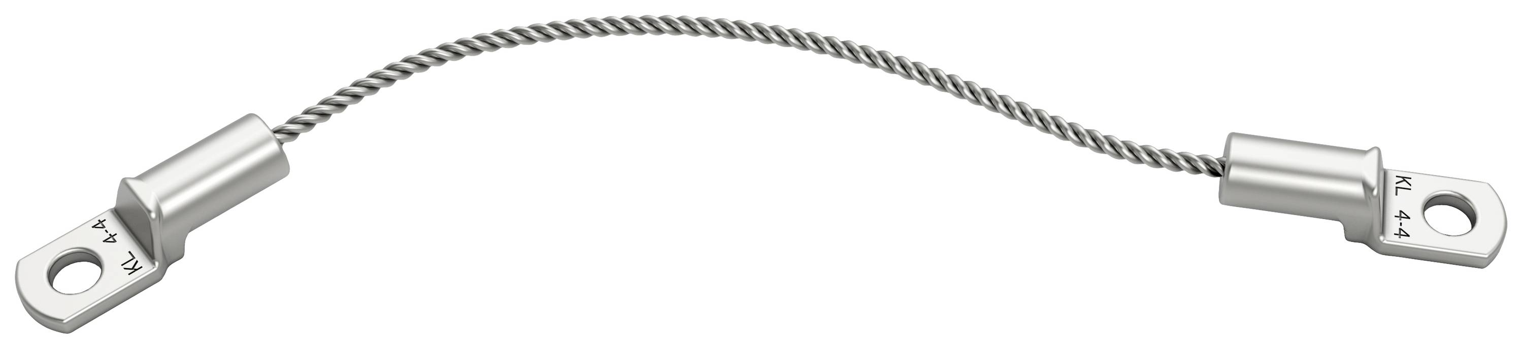 Flexibles Erdungskabel mit gecrimpten Anschlussösen an beiden Enden, geeignet für elektrische Verbindungen und Erdungszwecke.