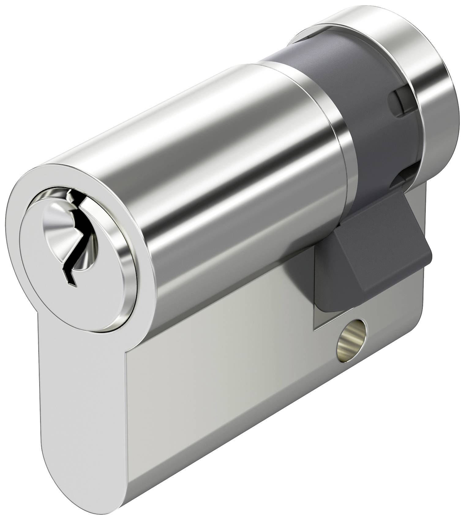 Silberner Schließzylinder, mechanisches Sicherheitsteil mit drehbarem inneren Schließmechanismus, zur Türverriegelung verwendet.