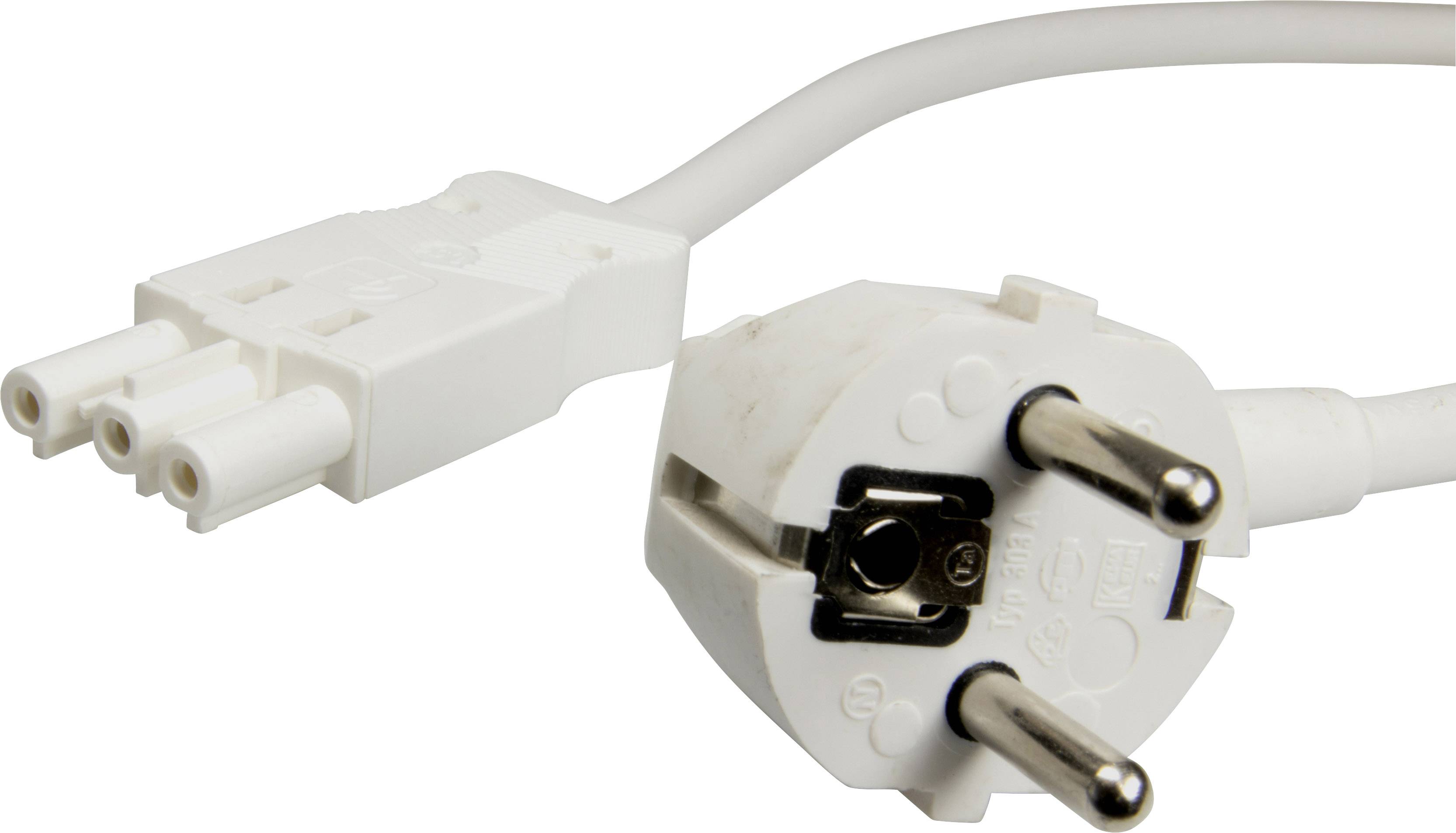 Adels-Contact 98565330 Netz-Anschlusskabel Schutzkontakt-Stecker - Netz-Buchse Gesamtpolzahl: 2 + PE Weiß 3.00m 25St.