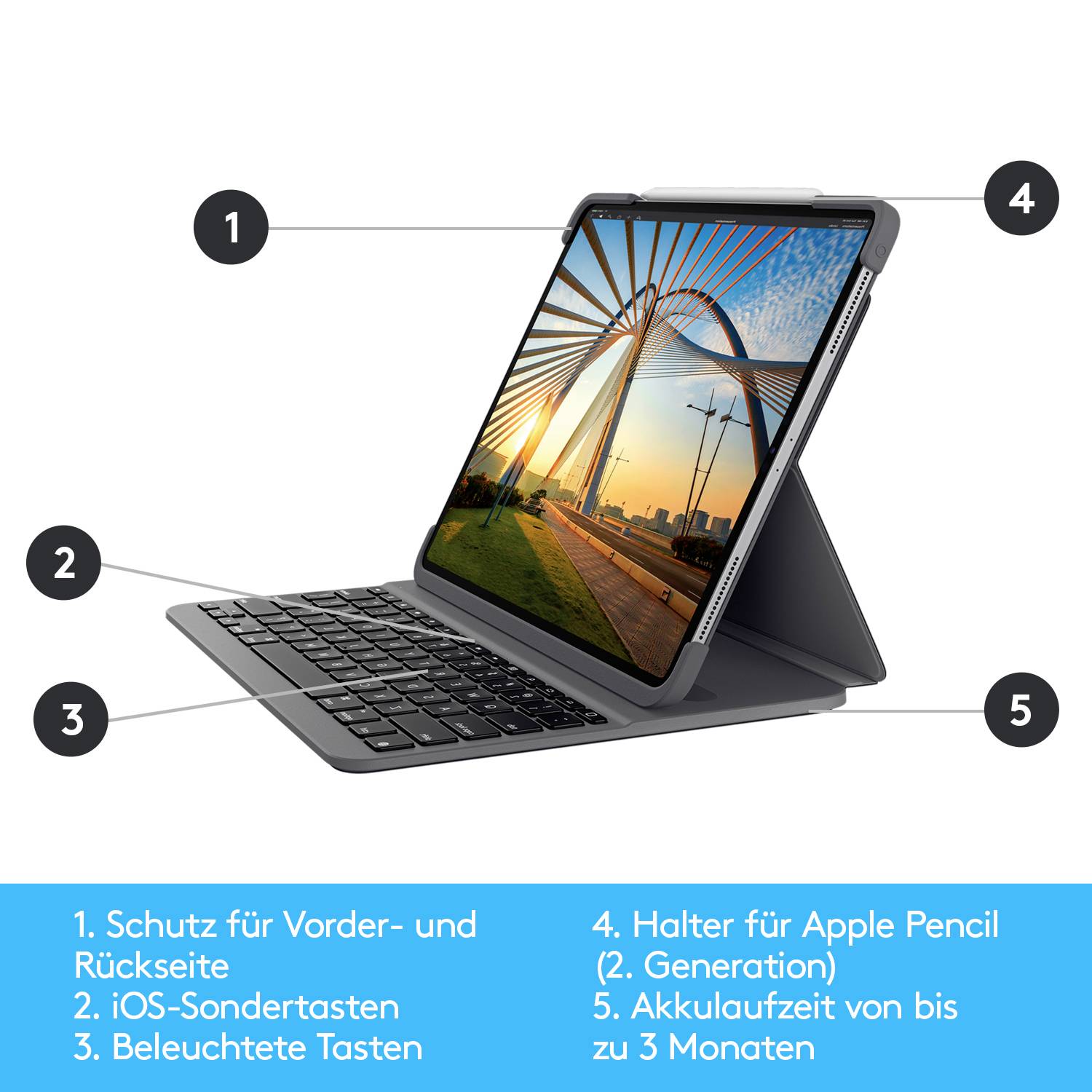 Logitech Slim Folio Pro Tablet-Tastatur mit BookCover Passend für Marke (Tablet): Apple iPad Pro 12
