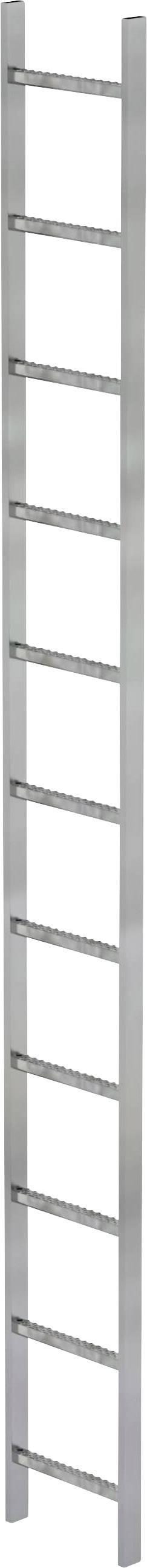 Silberne Leiter mit zehn Stufen, vertikal ausgerichtet.