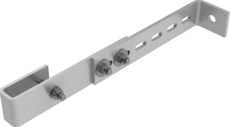 Metallwinkelhalterung mit Löchern und Schrauben. Verwendet zur Befestigung von Teilen an einer Oberfläche.