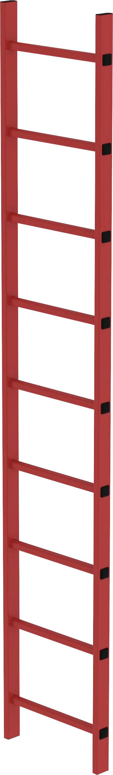 Rote Leiter mit sieben Sprossen, vertikal ausgerichtet.