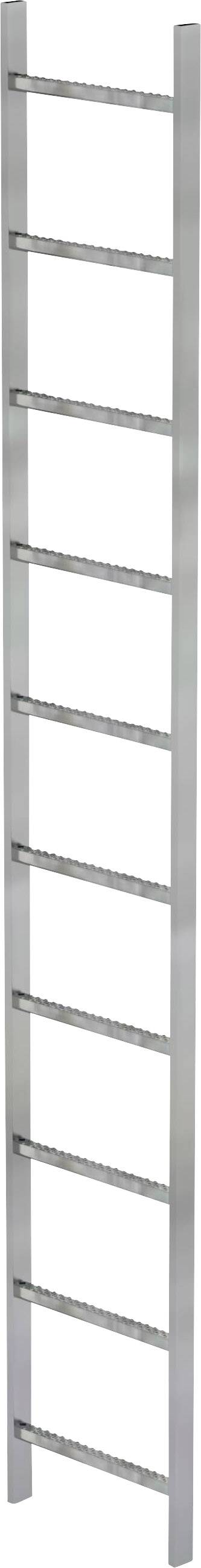 Ein silbernes Handtuchregal mit neun horizontalen Stangen zur Wandmontage.