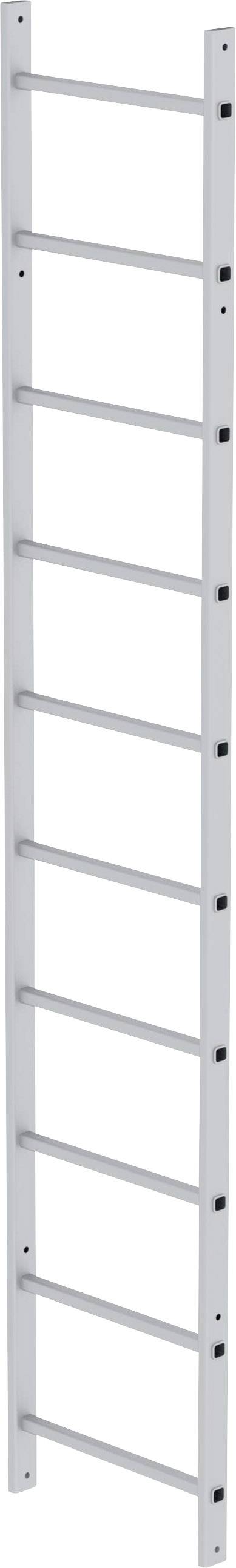 Eine weiße Sprossenwand mit acht Sprossen. Sie dient als Turngerät für Übungen und Klettern in Fitnessstudios oder Sporthallen.