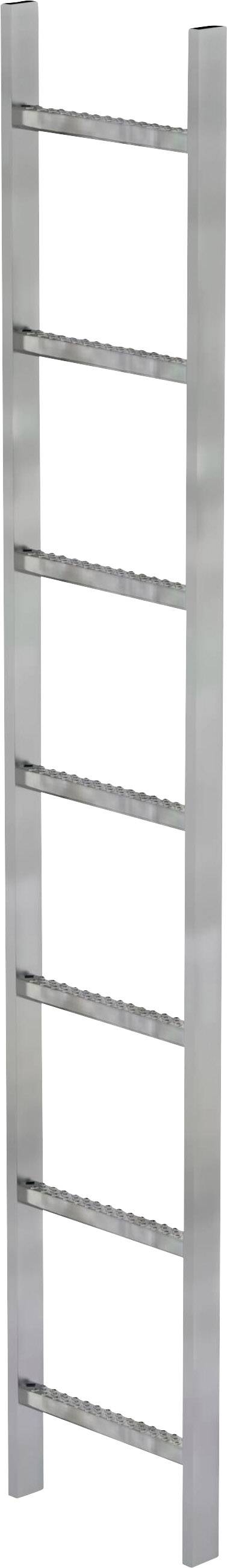 Eine silberne Holzleiter mit sieben Sprossen.