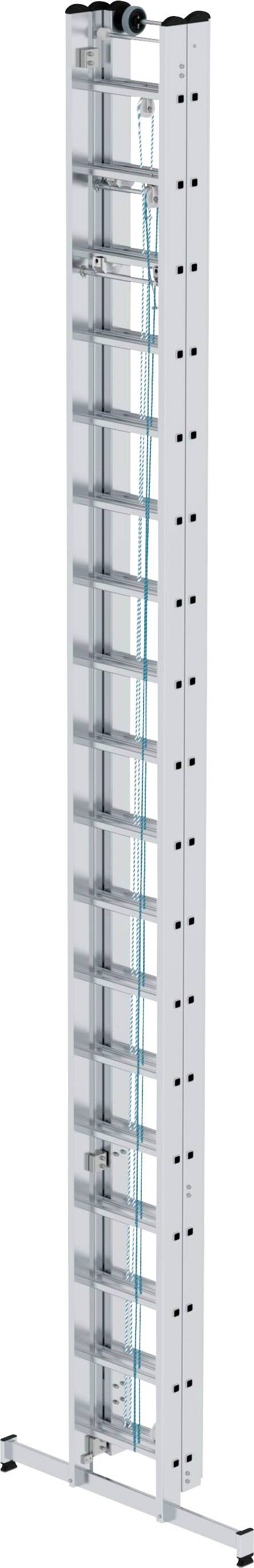 Aluminiumleiter, 14 Sprossen, aufrecht stehend.