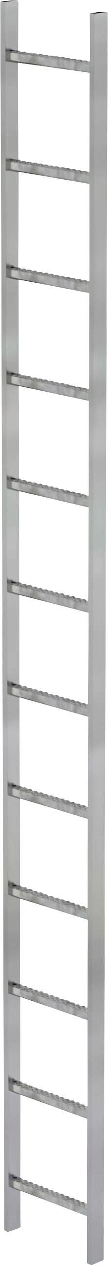 Metallleiter mit zehn Sprossen, vertikal aufgestellt.