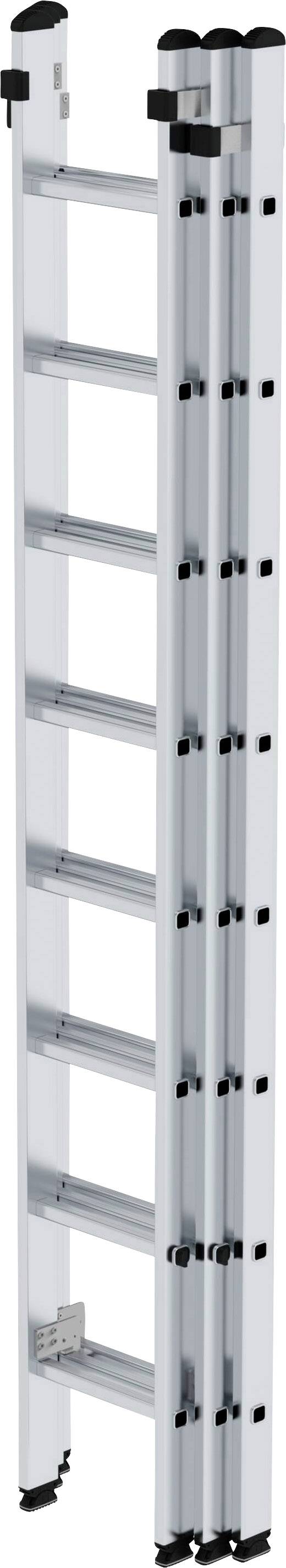 Zusammengeklappte Aluleiter mit vier Segmenten, geeignet für vielseitigen Einsatz im Handwerk oder Hausgebrauch.