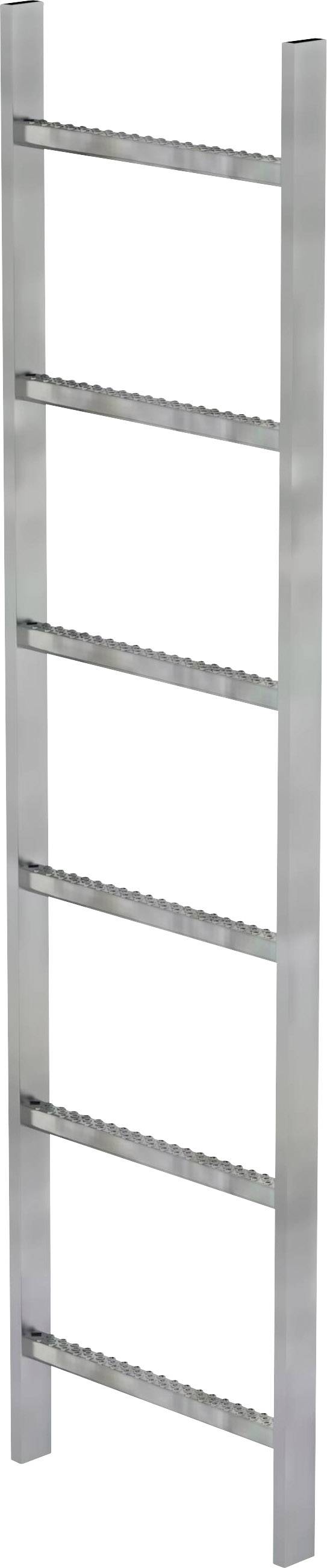 Metallleiter mit sechs Stufen in schlichtem Design, vertikal positioniert.