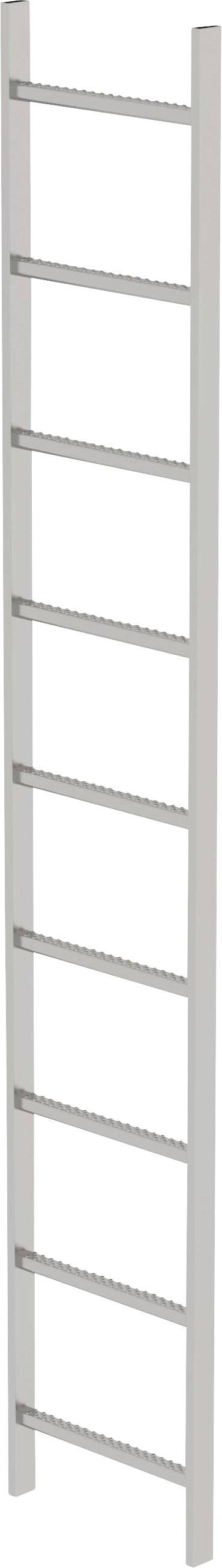 Eine weiße Leiter mit acht Sprossen, steht vertikal. Sie wird häufig für Sport- oder Fitnesstraining verwendet.