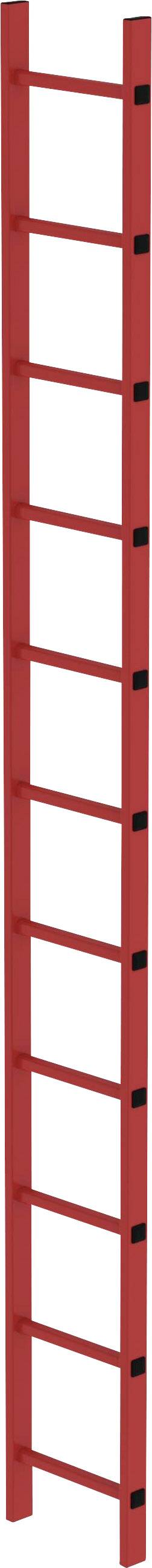 Rote Leiter mit neun Sprossen, vertikal aufgestellt.