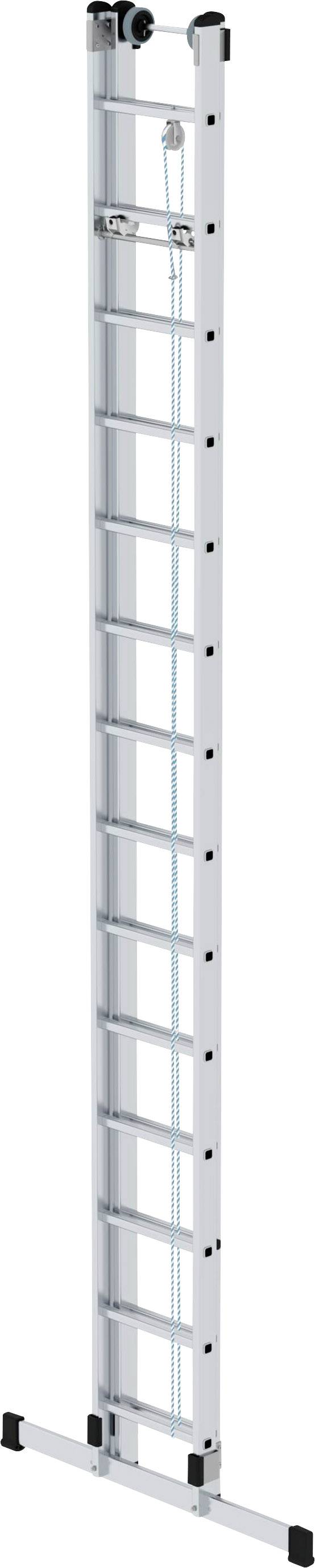 Eine lange Aluminiumleiter mit 12 Sprossen, die senkrecht steht. Keine sichtbaren Personen oder zusätzliche Ausrüstungen.