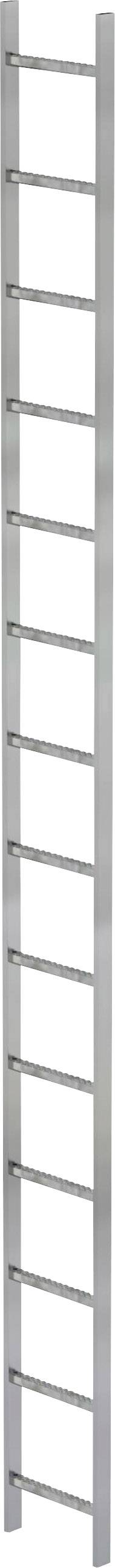 Metallleiter mit elf Sprossen, vertikal angeordnet.