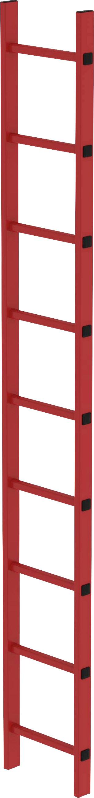 Rote Leiter mit sieben Sprossen, aufrecht stehend.