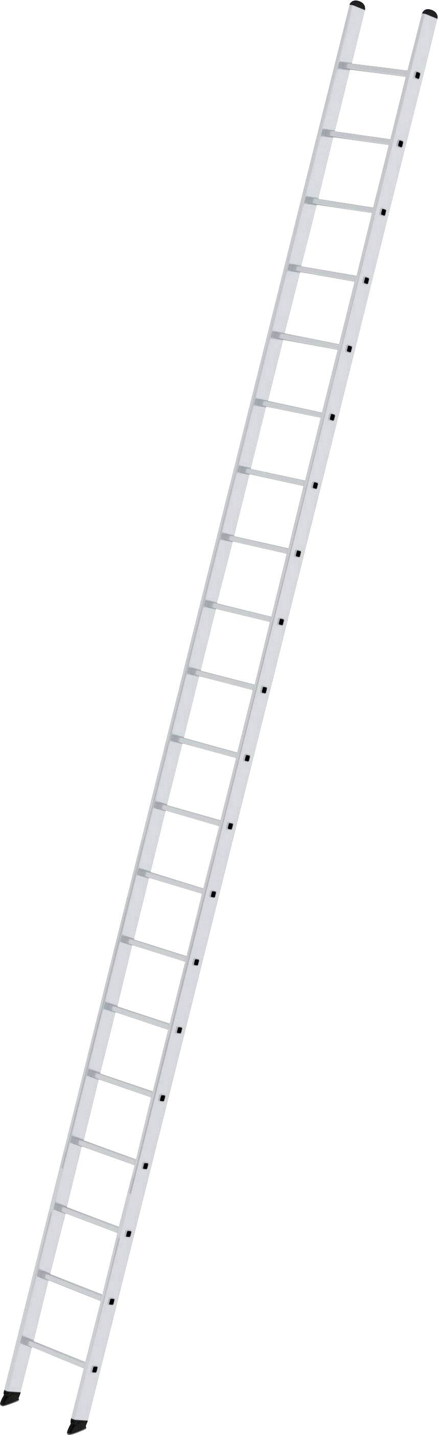 Aluminiumleiter schräg angesetzt, mit 16 Sprossen.