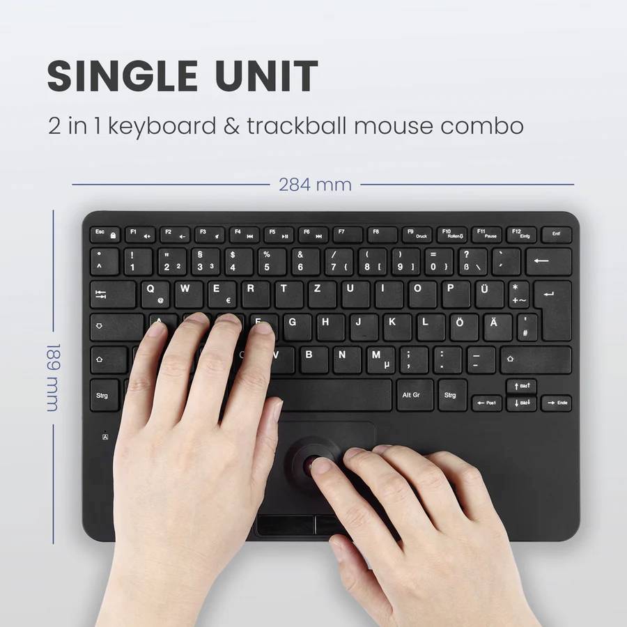 Perixx PERIBOARD-526 H DE USB Tastatur Deutsch, QWERTZ Schwarz USB-Hub, mit Trackball