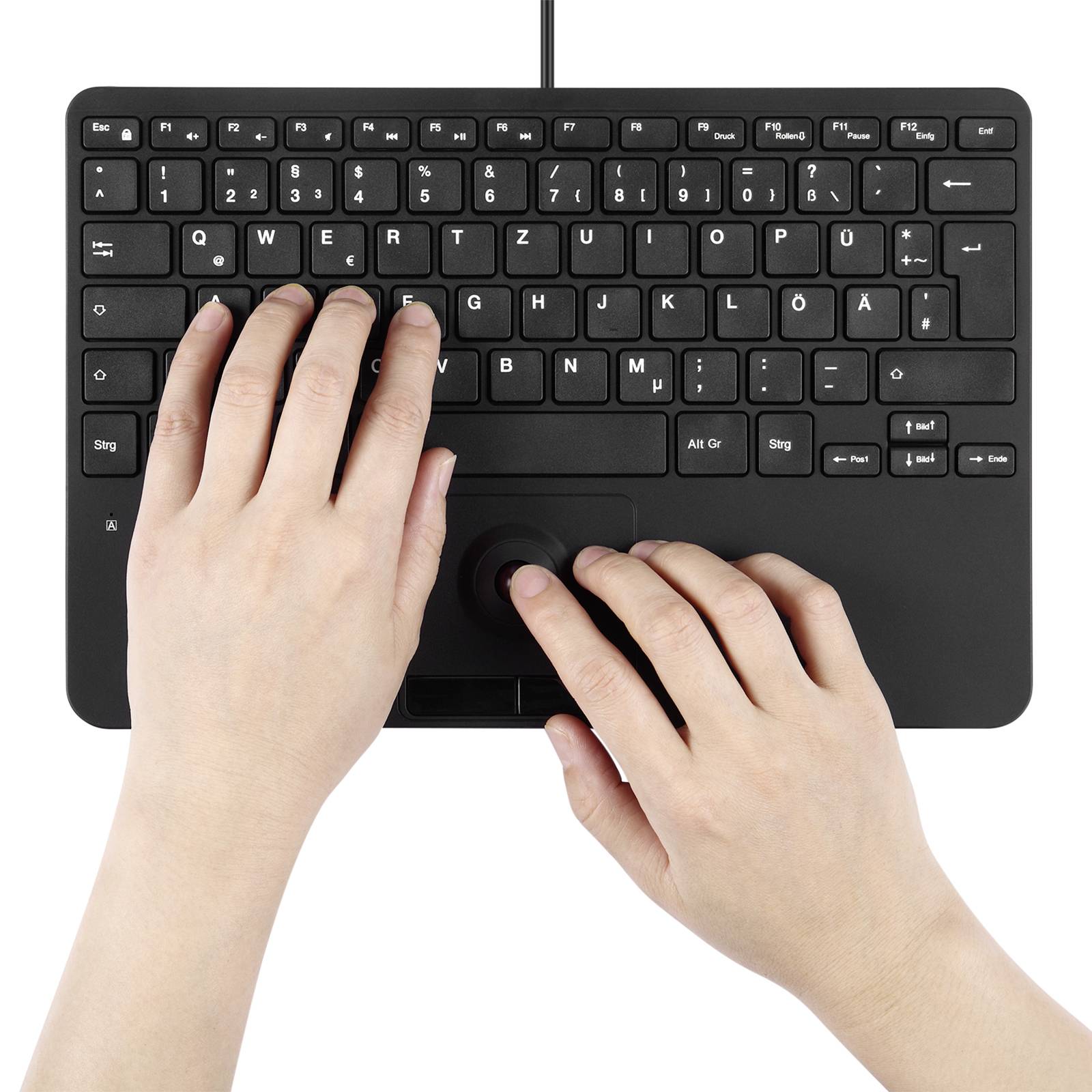 Perixx PERIBOARD-526 H DE USB Tastatur Deutsch, QWERTZ Schwarz USB-Hub, mit Trackball