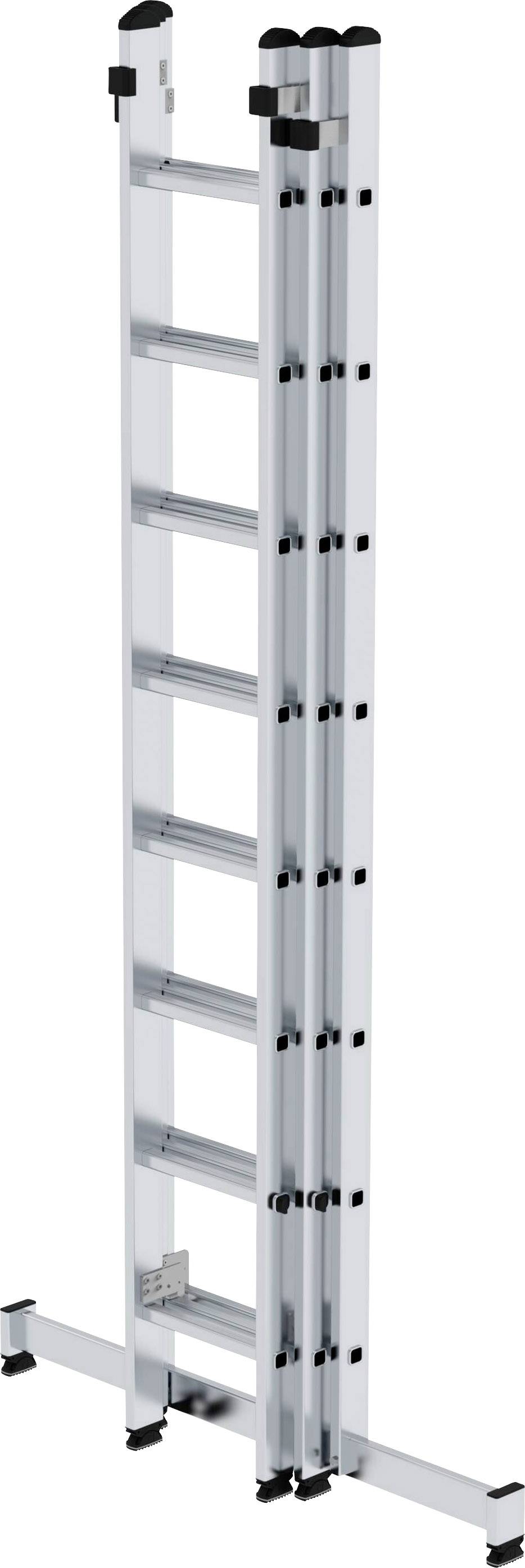 Aluminium-Teleskopleiter in zusammengeklappter Form mit mehreren Stufen, ideal für vielseitige Haus- und Gartenarbeiten.