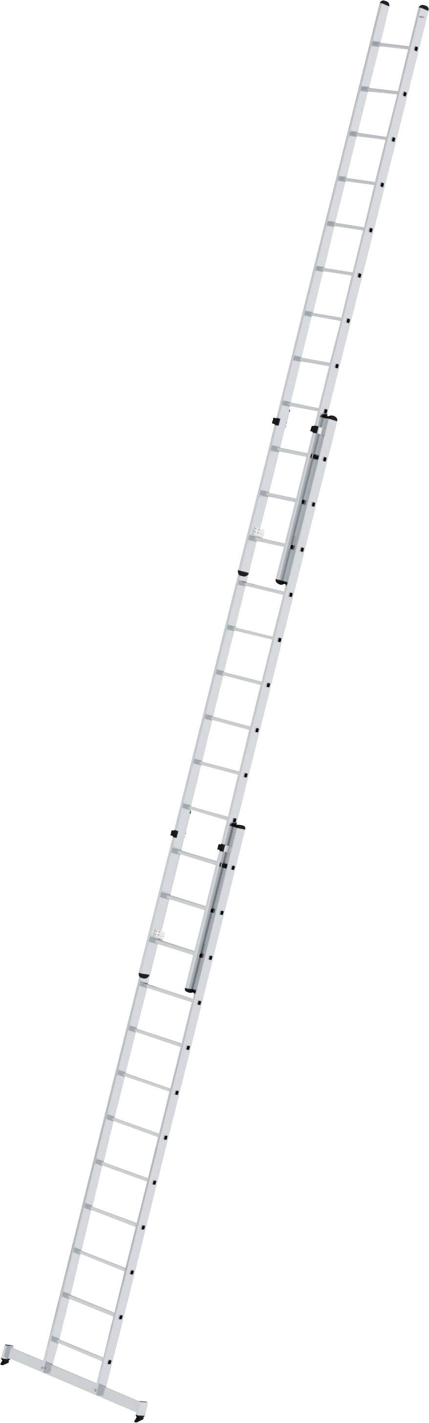 Aluminiumleiter, ausgefahren, mit mehreren Sprossen.