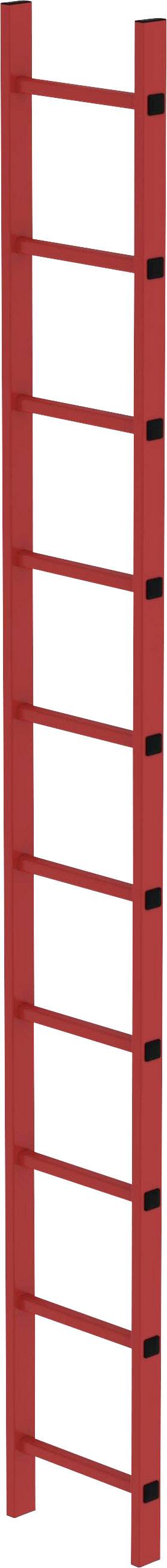 Rote Leiter mit neun Sprossen, vertikal aufgestellt.