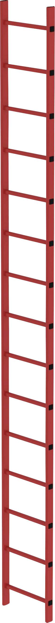 Rote Strickleiter mit hölzernen Sprossen, die vertikal hängt. Eignet sich zum Klettern oder als Teil eines Spielplatzes.