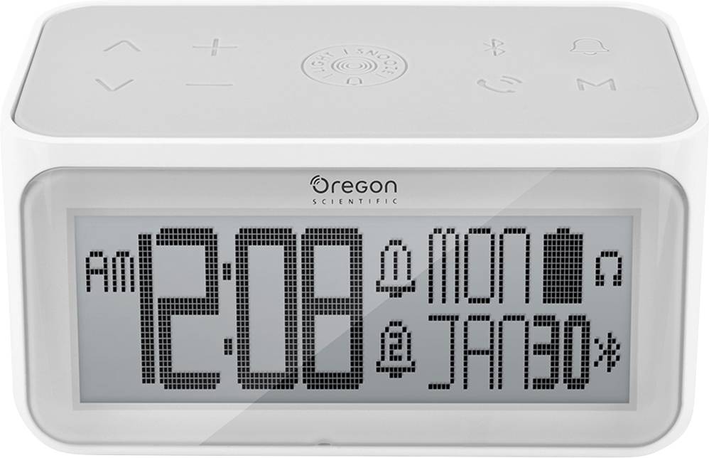 Digitaler Wecker zeigt '2:08 AM', 'MON', 'JAN 30'.