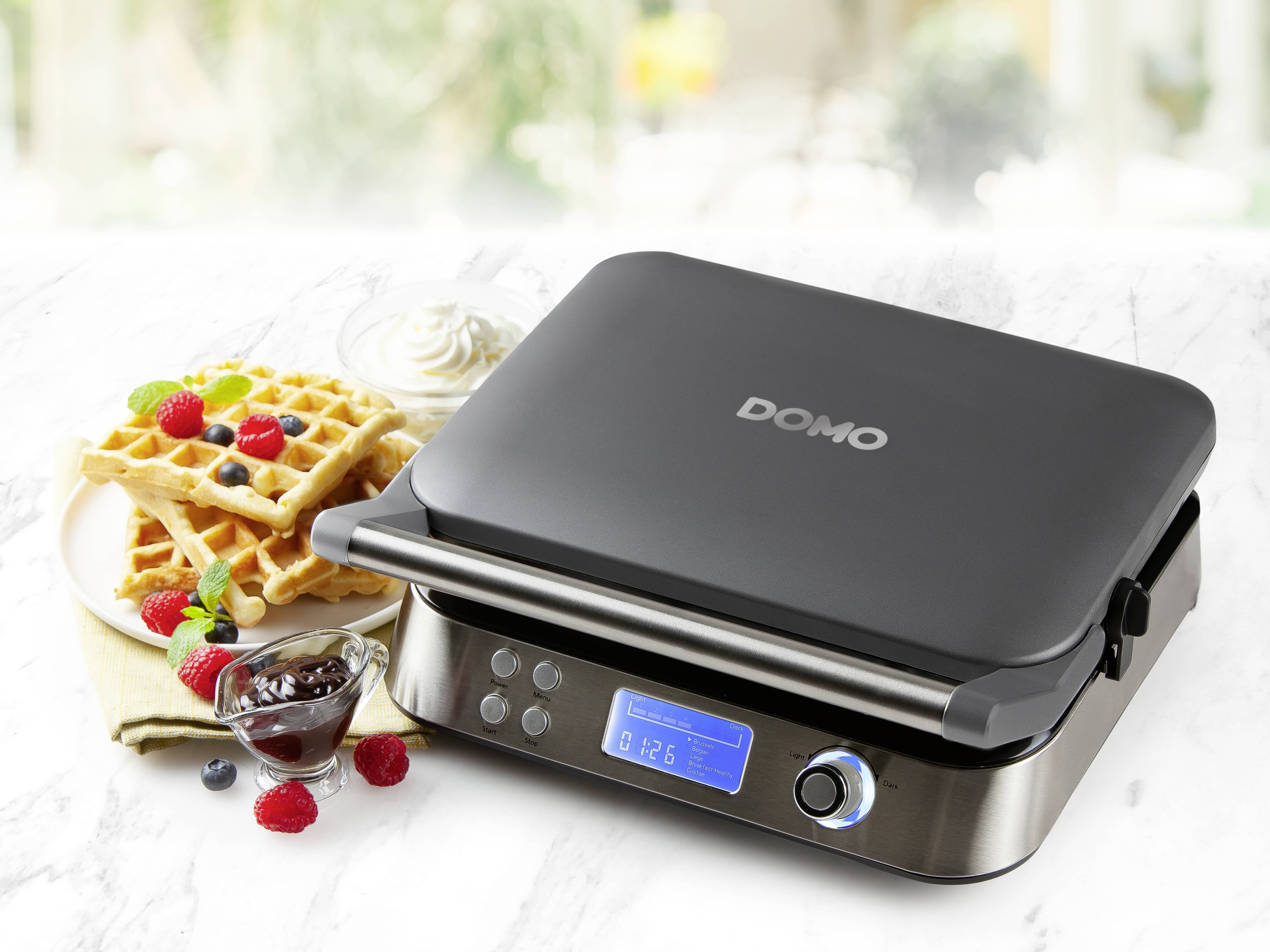 DOMO DO9219W Waffeleisen mit Display, klappbar Edelstahl
