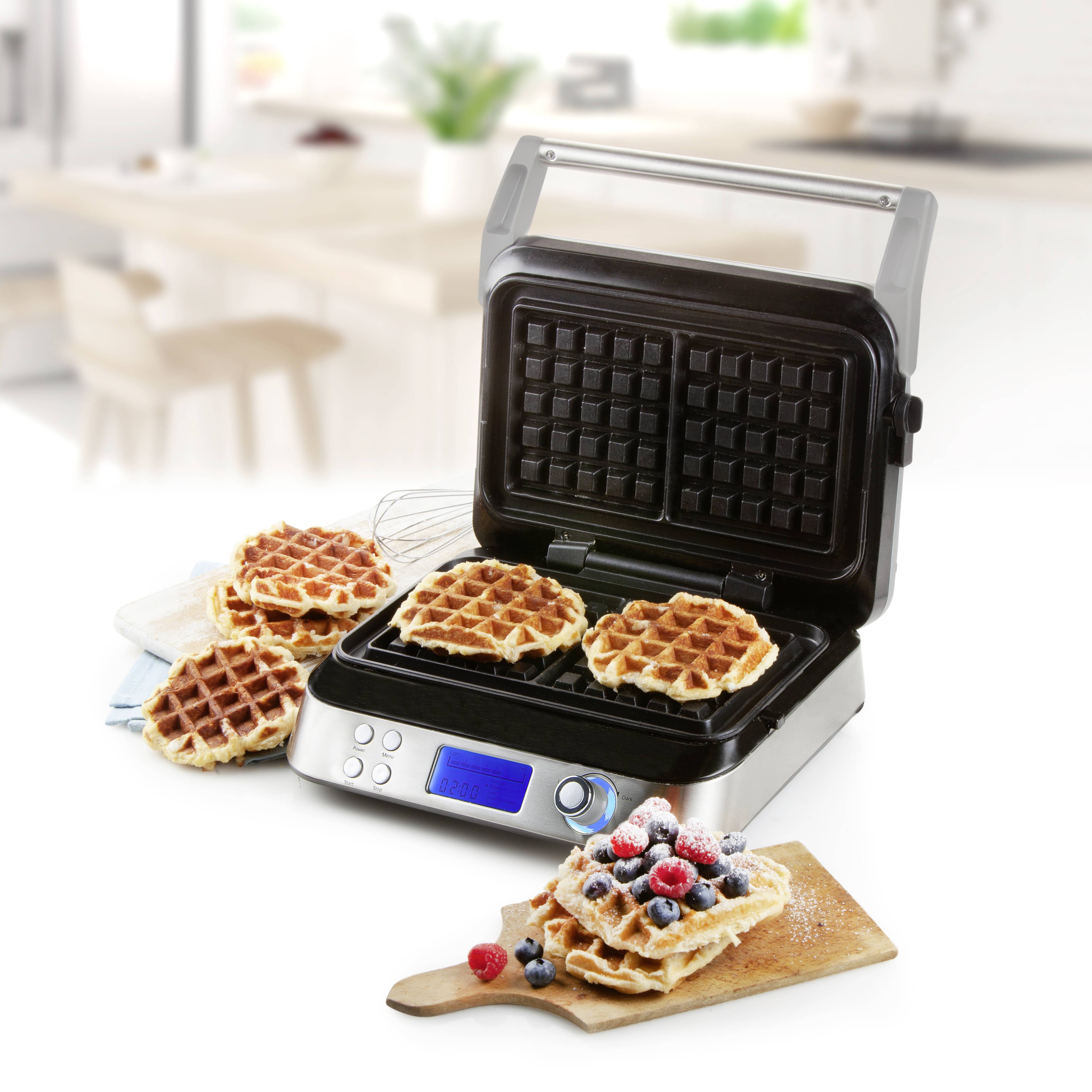 DOMO DO9219W Waffeleisen mit Display, klappbar Edelstahl
