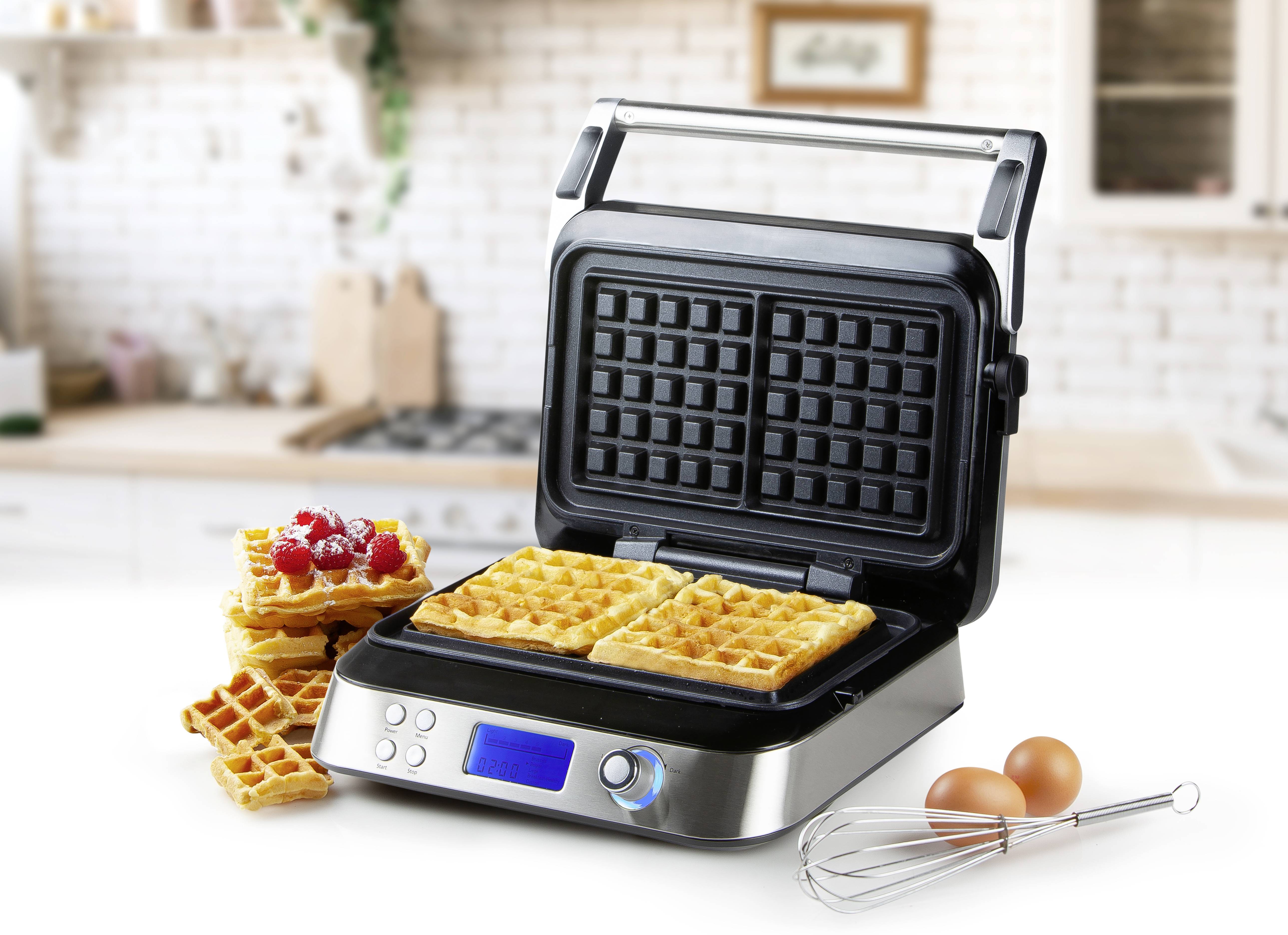 DOMO DO9219W Waffeleisen mit Display, klappbar Edelstahl