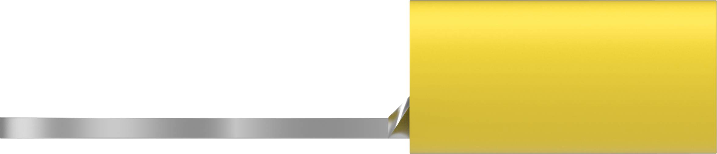 Gelbe Farbrolle mit gelbem Abdeckband darauf, Rolle stehend nach rechts.