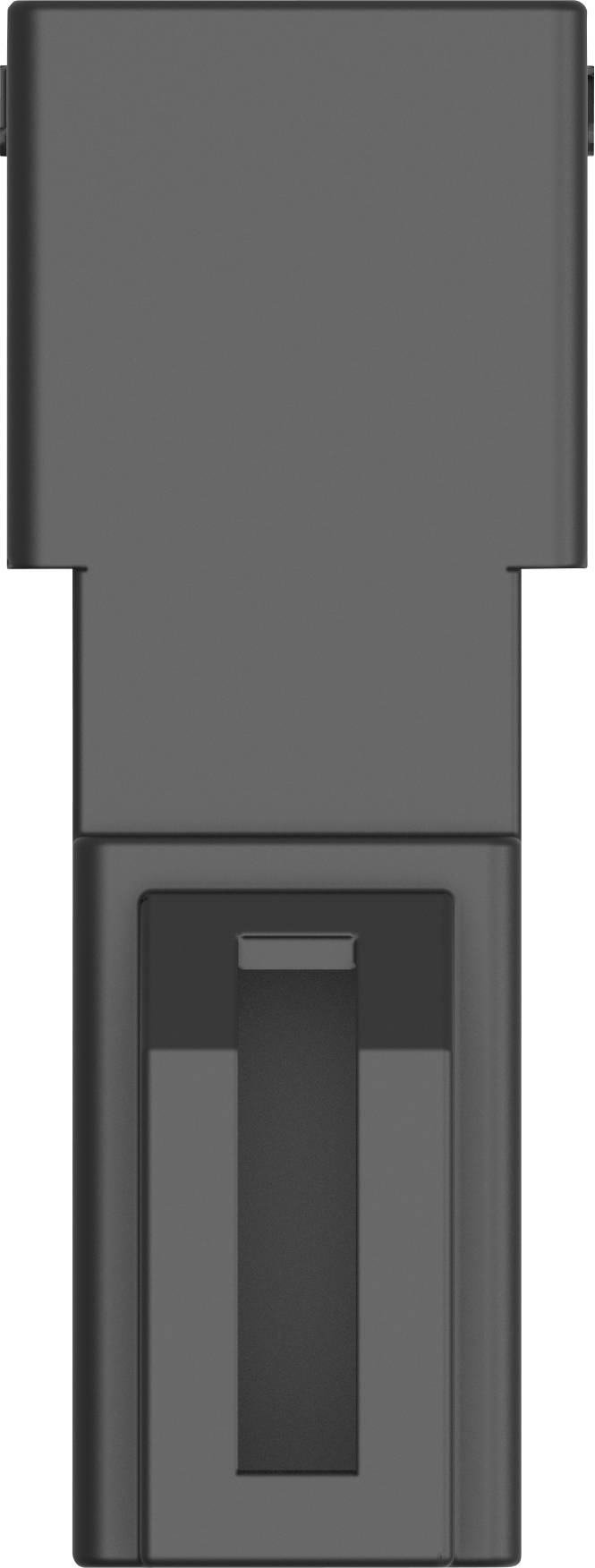 Grauer, rechteckiger Adapter mit einem USB-Stecker und einem Steckplatz für eine andere Verbindung.