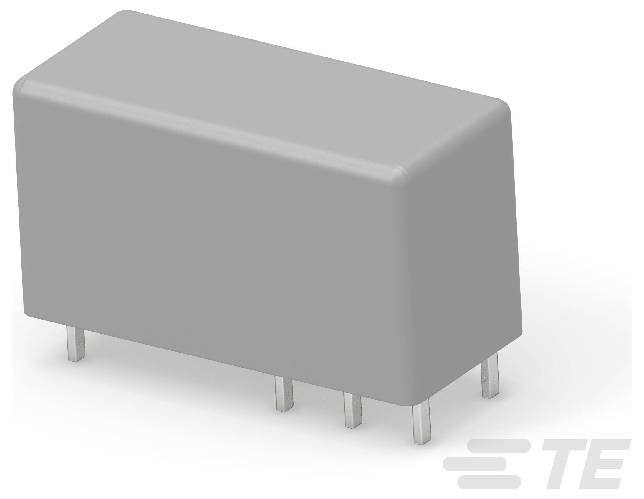 A gray rectangular electrical component with four metal pins at the base, likely a relay, branded with a logo in the bottom right.