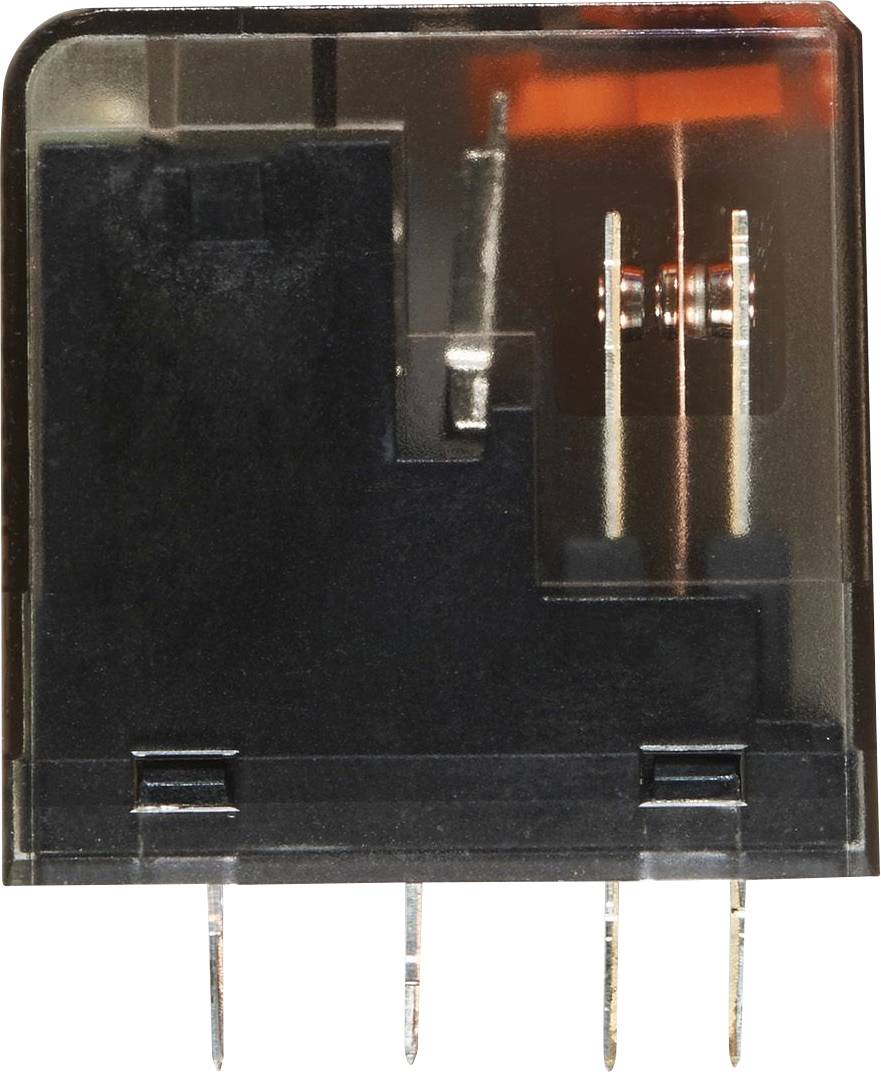 Ein elektronisches Relais mit transparenter Abdeckung zeigt interne Komponenten wie Spulen und Kontakte, geeignet für elektrische Schaltkreise.