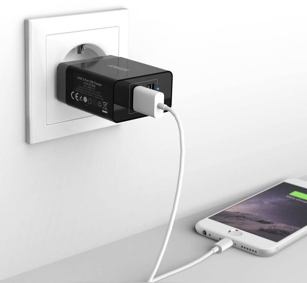 Anker PowerIQ 2port USB Ladegerät 24 W USB Schwarz Steckdose