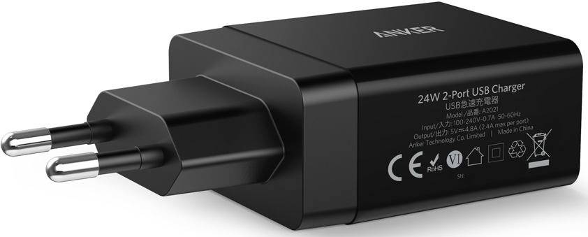 Anker PowerIQ 2port USB Ladegerät 24 W USB Schwarz Steckdose