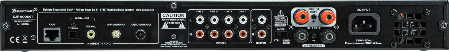 Omnitronic DJP-900NET PA Verstärker Bluetooth®, DAB+, Internetradio, WLAN RMS Leistung je Kanal an 4 Ohm: 460 W