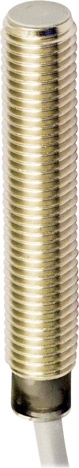 Zylindrischer Näherungssensor mit geriffelter Metallhülle und Kabelanschluss an einem Ende. Ideal zur Objekterkennung in Automatisierungssystemen.
