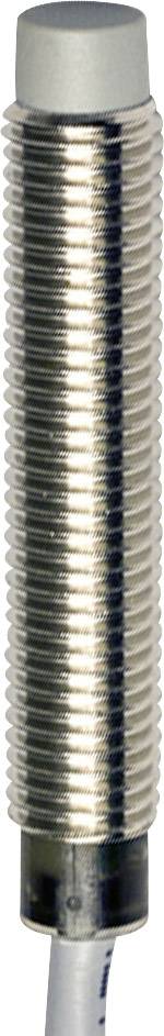 Zylindrischer, geriffelter Metallzylinder mit grauer Kappe, vermutlich ein Sensor, mit einem weißen Kabel an der Basis verbunden.