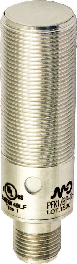 Zylindrischer, metallischer Sensor mit Gewinde und technischen Markierungen.