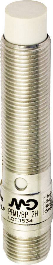 Zylindrischer Metallzylinder mit hellen Enden, möglicherweise ein Sensor oder industrielles Bauteil, beschriftet mit 'JMS PFM/BP-2H LOT:1534'.