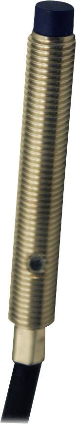 Ein zylindrischer Näherungssensor aus Metall mit schwarzer Spitze und Kabel, verwendet zur Erkennung von Objekten ohne physischen Kontakt.