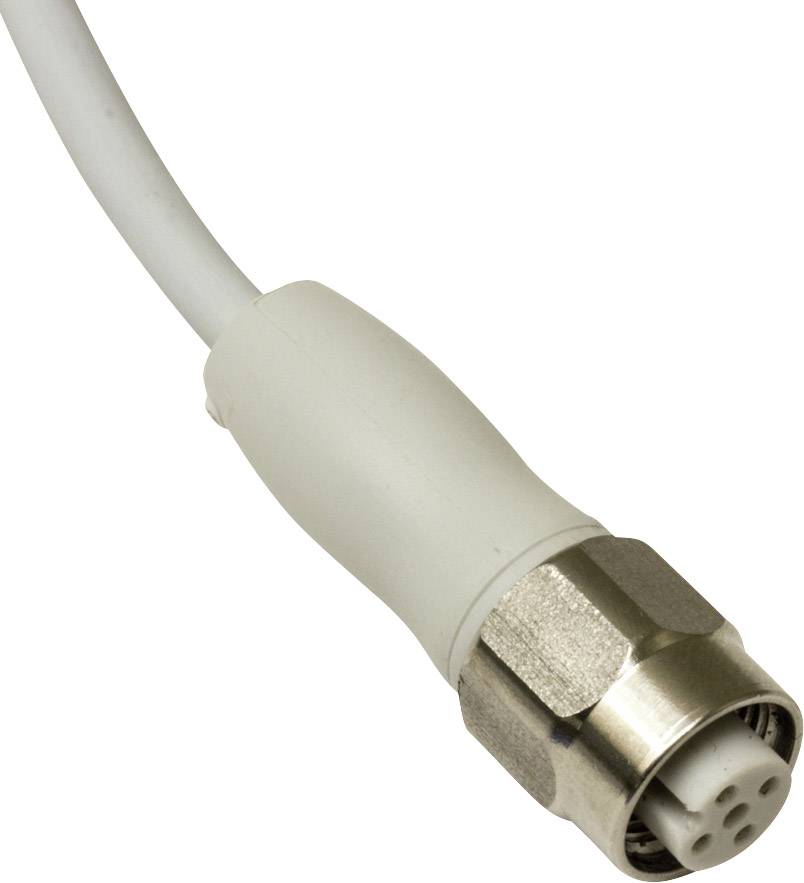 Ein weißes Koaxialkabel mit Metallstecker, geeignet für TV- oder Satellitenverbindungen. Der Stecker hat einen runden Anschluss.