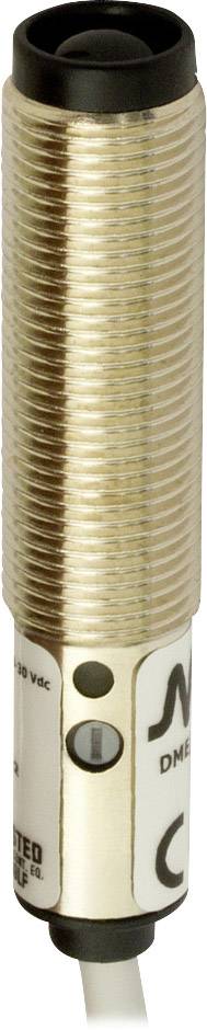 Optischer Sensor mit zylindrischem Metallgehäuse, Gewinde zur Befestigung. Geeignet für industrielle Automatisierungsanwendungen.