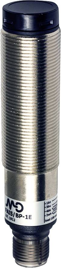 Ein zylindrischer Drucksensor in Metallgehäuse, mit schwarzem Oberteil und Gewinde zur Montage. Aufschrift 'Fais/BP-1E'.