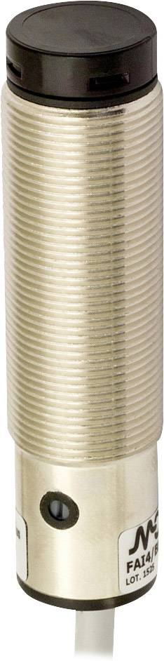 Ein zylindrischer, metallischer Sensor mit Kabel, zur Erfassung von Objekten oder Veränderungen in einem industriellen Umfeld.