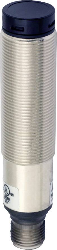 Ein zylindrischer Sensorspiegel mit geripptem Gehäuse und einem Anschluss an der Unterseite, verwendet in industriellen Anwendungen.