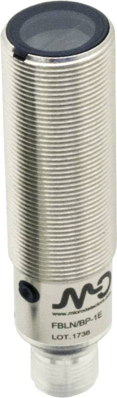 Ein zylindrischer Sensor mit metallischem Gehäuse und schwarzer Kappe, der für die Erkennung und Automatisierung in industriellen Anwendungen verwendet wird.