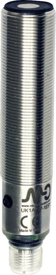 Silberner zylindrischer Sensor mit gezahnter Oberfläche und Aufschriften 'UK1A-18' und 'CMV'. Darunter sichtbare CE-Kennzeichnung.