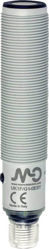 Zylindrischer induktiver Sensor mit geripptem Gehäuse, Modell UK1F/C1-0E5Y, CE-Kennzeichnung, Herkunft: Italien.